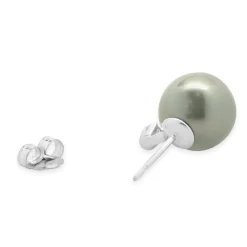 14 Karat White Gold Tahitian Pearl and Diamond Stud Earrings