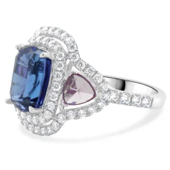 18 Karat White Gold Tanzanite, Pink Sapphire, and Diamond Ring
