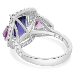 18 Karat White Gold Tanzanite, Pink Sapphire, and Diamond Ring