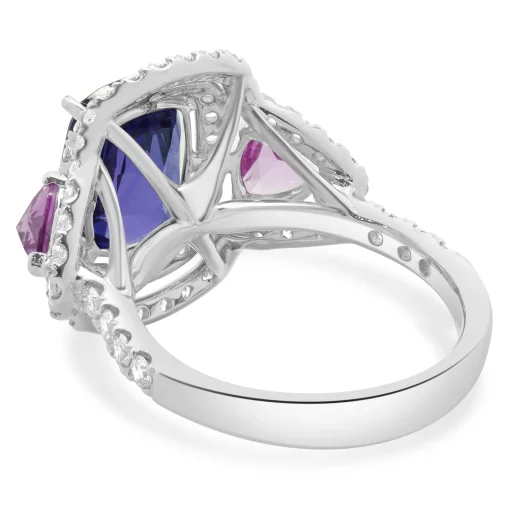 18 Karat White Gold Tanzanite, Pink Sapphire, and Diamond Ring