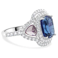 18 Karat White Gold Tanzanite, Pink Sapphire, and Diamond Ring