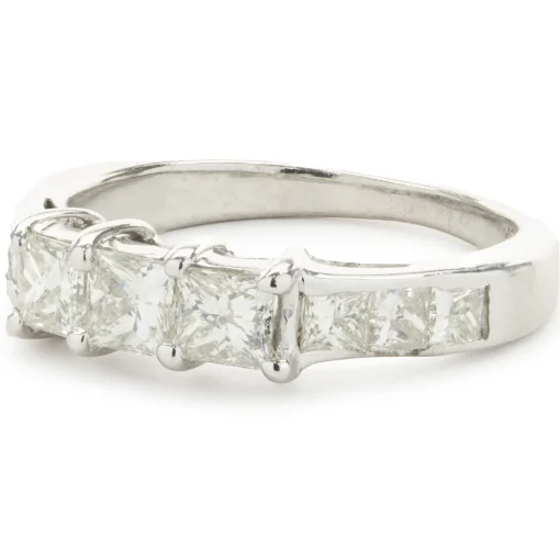 14 Karat White Gold Three Princess Cut Diamond Ring