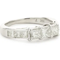 14 Karat White Gold Three Princess Cut Diamond Ring