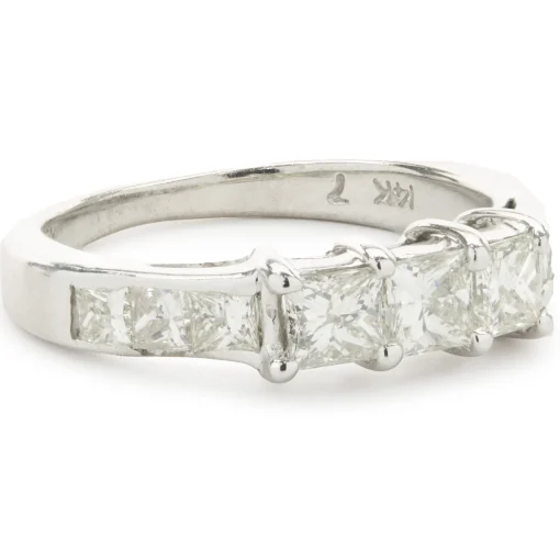 14 Karat White Gold Three Princess Cut Diamond Ring