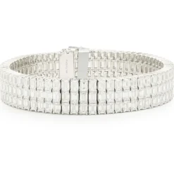 18 Karat White Gold Three Row Emerald Cut Diamond Bracelet