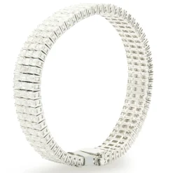 18 Karat White Gold Three Row Emerald Cut Diamond Bracelet