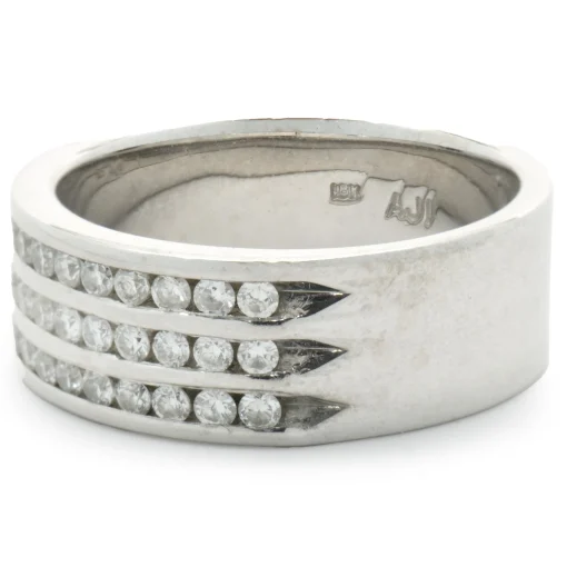 18 Karat White Gold Three Row Channel Set Diamond Band