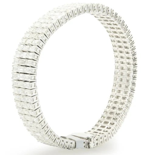 18 Karat White Gold Three Row Emerald Cut Diamond Bracelet