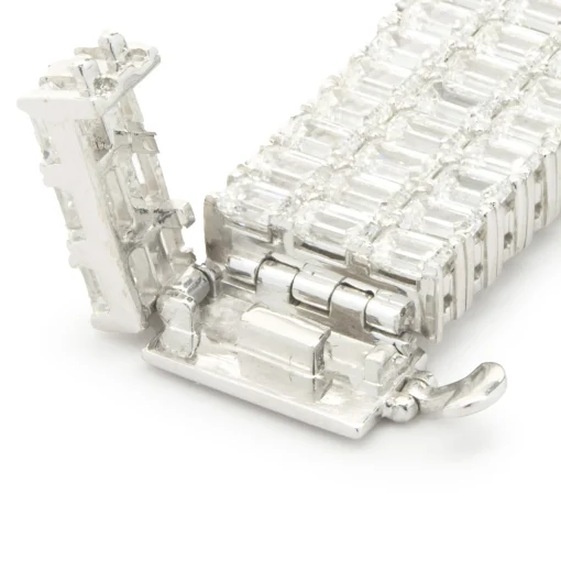 18 Karat White Gold Three Row Emerald Cut Diamond Bracelet