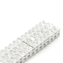 18 Karat White Gold Three Row Emerald Cut Diamond Bracelet
