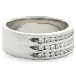18 Karat White Gold Three Row Channel Set Diamond Band
