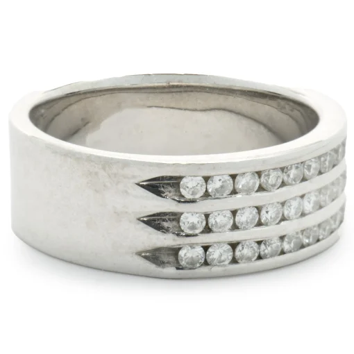 18 Karat White Gold Three Row Channel Set Diamond Band