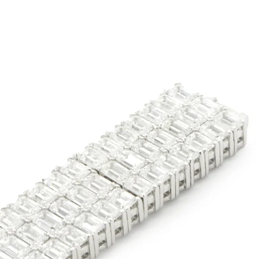 18 Karat White Gold Three Row Emerald Cut Diamond Bracelet