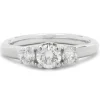 14 Karat White Gold Three Stone Round Brilliant Cut Diamond Engagement Ring