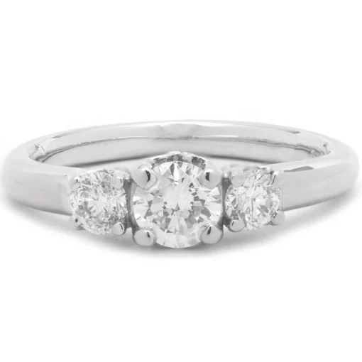 14 Karat White Gold Three Stone Round Brilliant Cut Diamond Engagement Ring