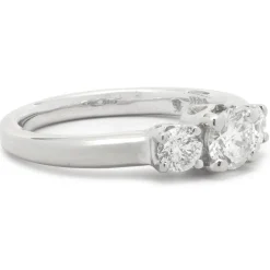 14 Karat White Gold Three Stone Round Brilliant Cut Diamond Engagement Ring