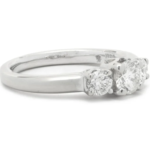 14 Karat White Gold Three Stone Round Brilliant Cut Diamond Engagement Ring