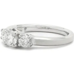 14 Karat White Gold Three Stone Round Brilliant Cut Diamond Engagement Ring