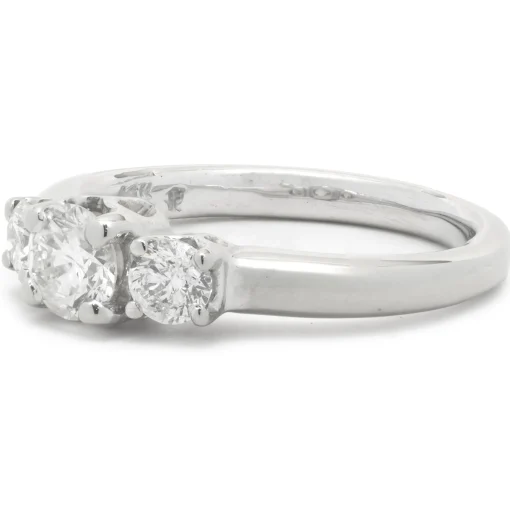 14 Karat White Gold Three Stone Round Brilliant Cut Diamond Engagement Ring