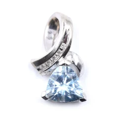 14 Karat White Gold Trillion Cut Blue Topaz and Diamond Pendant