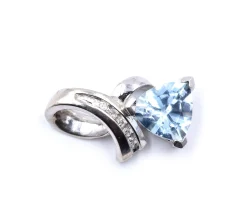 14 Karat White Gold Trillion Cut Blue Topaz and Diamond Pendant