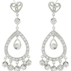 18 Karat White Gold Vintage Pear Shape Cutout Drop Earrings