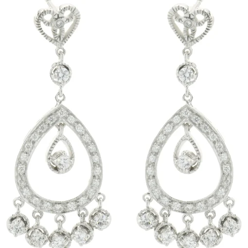 18 Karat White Gold Vintage Pear Shape Cutout Drop Earrings