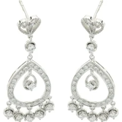 18 Karat White Gold Vintage Pear Shape Cutout Drop Earrings