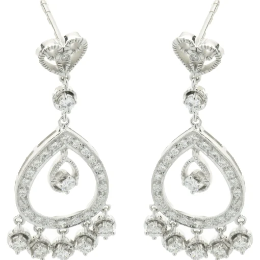 18 Karat White Gold Vintage Pear Shape Cutout Drop Earrings