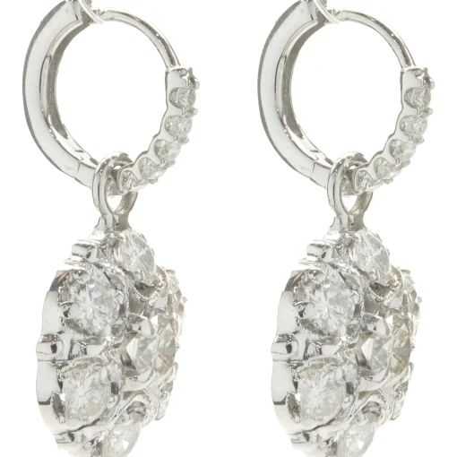 14 Karat White Gold Vintage Diamond Cluster Drop Earrings