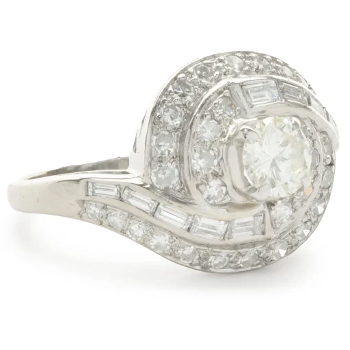 14 Karat White Gold Vintage Diamond Swirl Ring