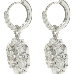 14 Karat White Gold Vintage Diamond Cluster Drop Earrings