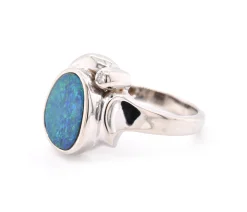 14 Karat White Gold Vintage Black Opal and Diamond Ring