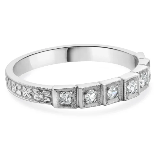 18 Karat White Gold Vintage Diamond Deco Band