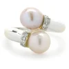 18 Karat White Gold White and Pink Pearl and Diamond Bypass Ring