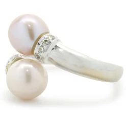 18 Karat White Gold White and Pink Pearl and Diamond Bypass Ring