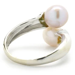 18 Karat White Gold White and Pink Pearl and Diamond Bypass Ring