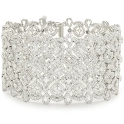 14 Karat White Gold Wide Diamond Lattice Bracelet