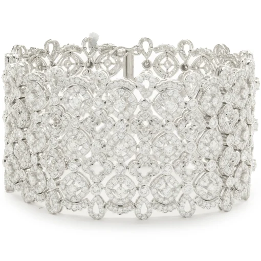 14 Karat White Gold Wide Diamond Lattice Bracelet