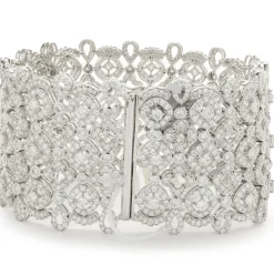 14 Karat White Gold Wide Diamond Lattice Bracelet