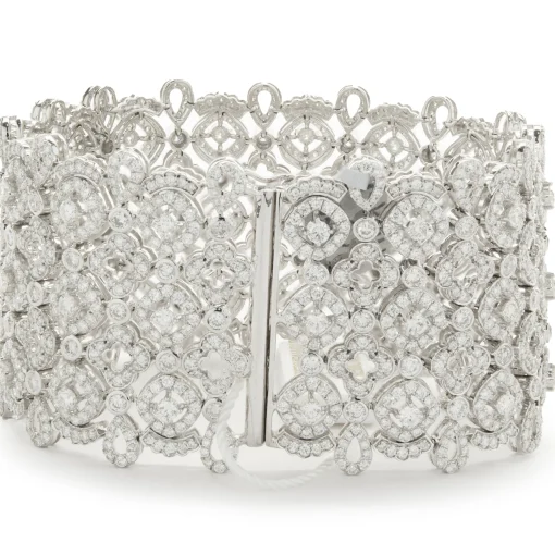 14 Karat White Gold Wide Diamond Lattice Bracelet