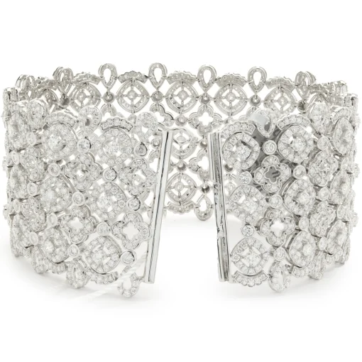 14 Karat White Gold Wide Diamond Lattice Bracelet