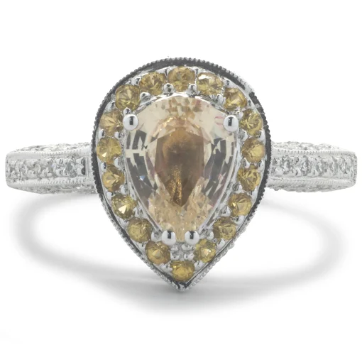 18 Karat White Gold Yellow Sapphire and Diamond Ring