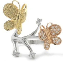 18 Karat White, Rose, and Yellow Gold Pave Diamond Butterfly Ring