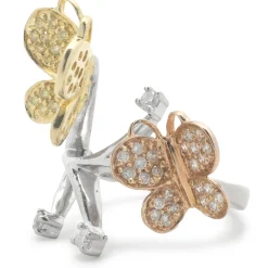 18 Karat White, Rose, and Yellow Gold Pave Diamond Butterfly Ring