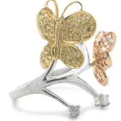 18 Karat White, Rose, and Yellow Gold Pave Diamond Butterfly Ring