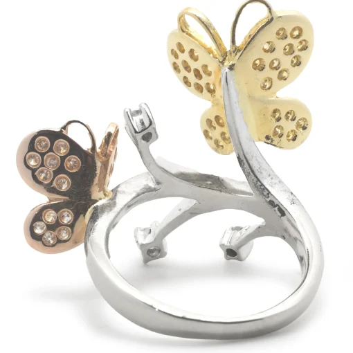 18 Karat White, Rose, and Yellow Gold Pave Diamond Butterfly Ring