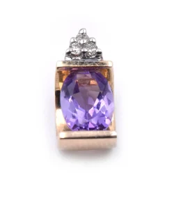 14 Karat Yellow Amethyst and Diamond Pendant