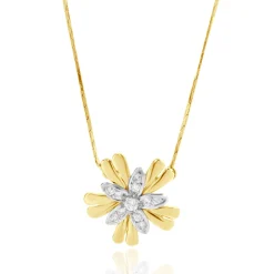 14 Karat Yellow & White Gold Diamond Flower Necklace
