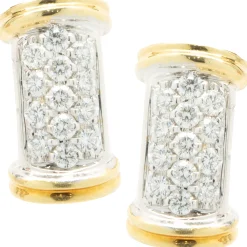 18 Karat Yellow & White Gold Pave Diamond Bar Earrings